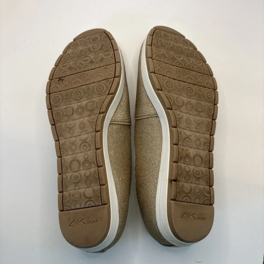 AK Anne Klein Sport Women's 6M Metallic Gold Slip‎ On Sneaker Flat Shoes Comfort